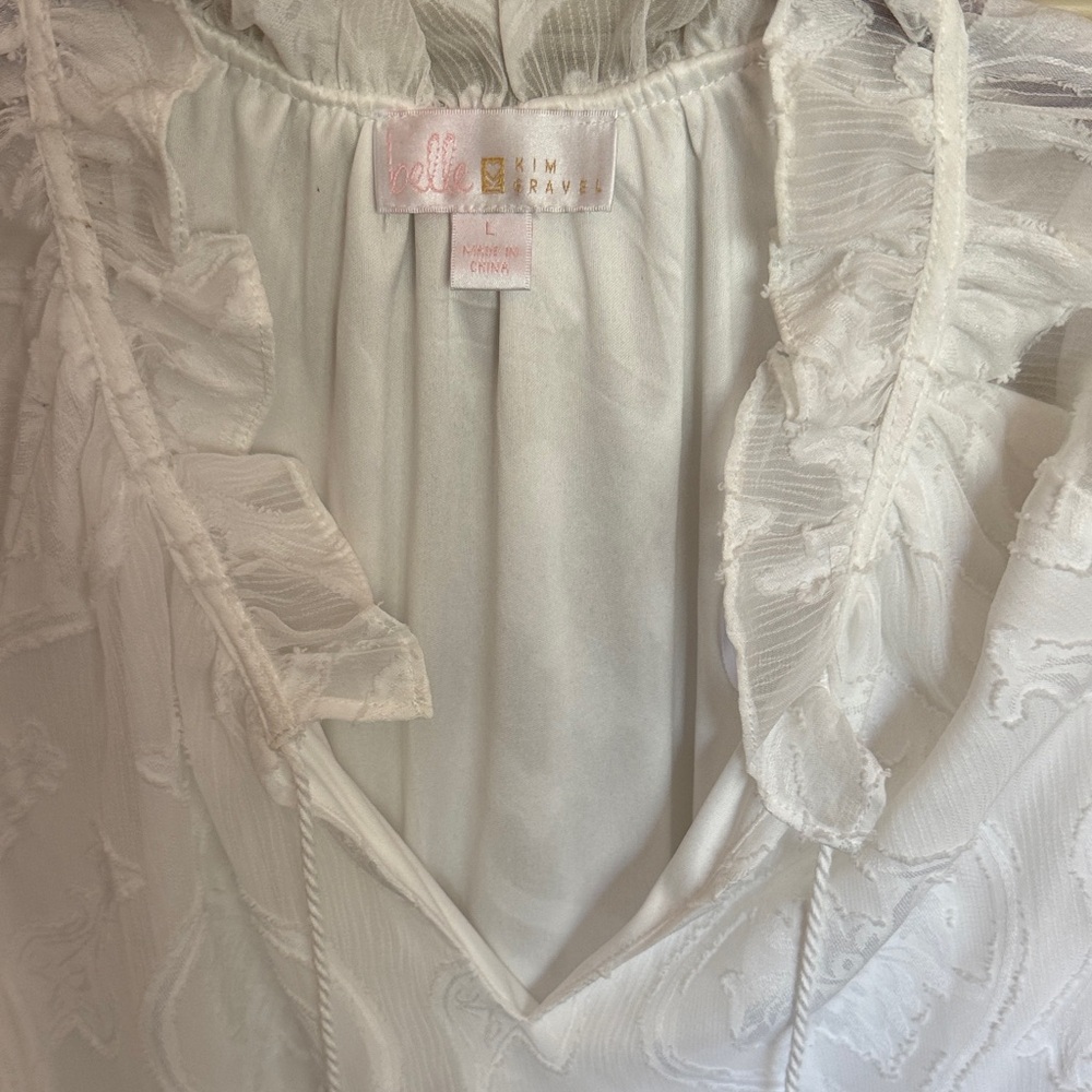 Belle by Kim Gravel White Embroidered Boho V-Neck Blouse - Picture 3 of 7